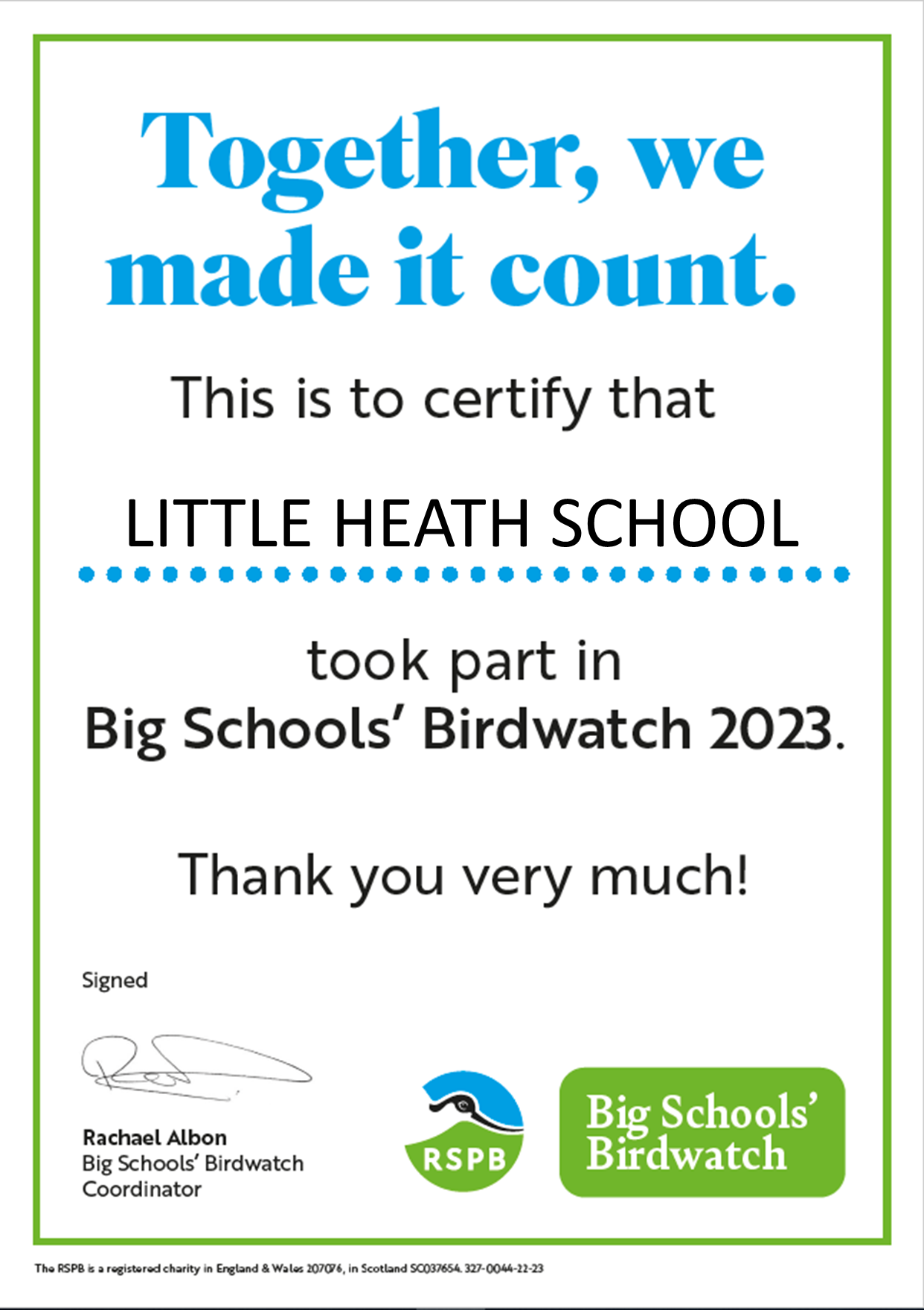 RSPB certificate