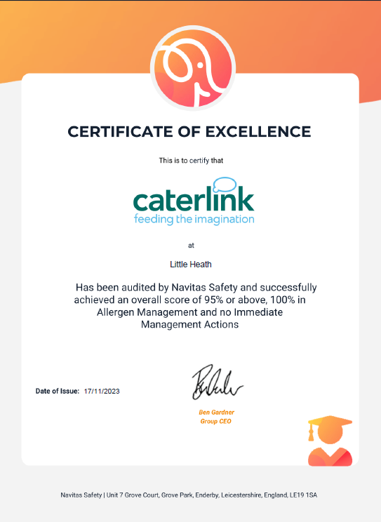 Caterlink Certificate of Excellence Nov 2023