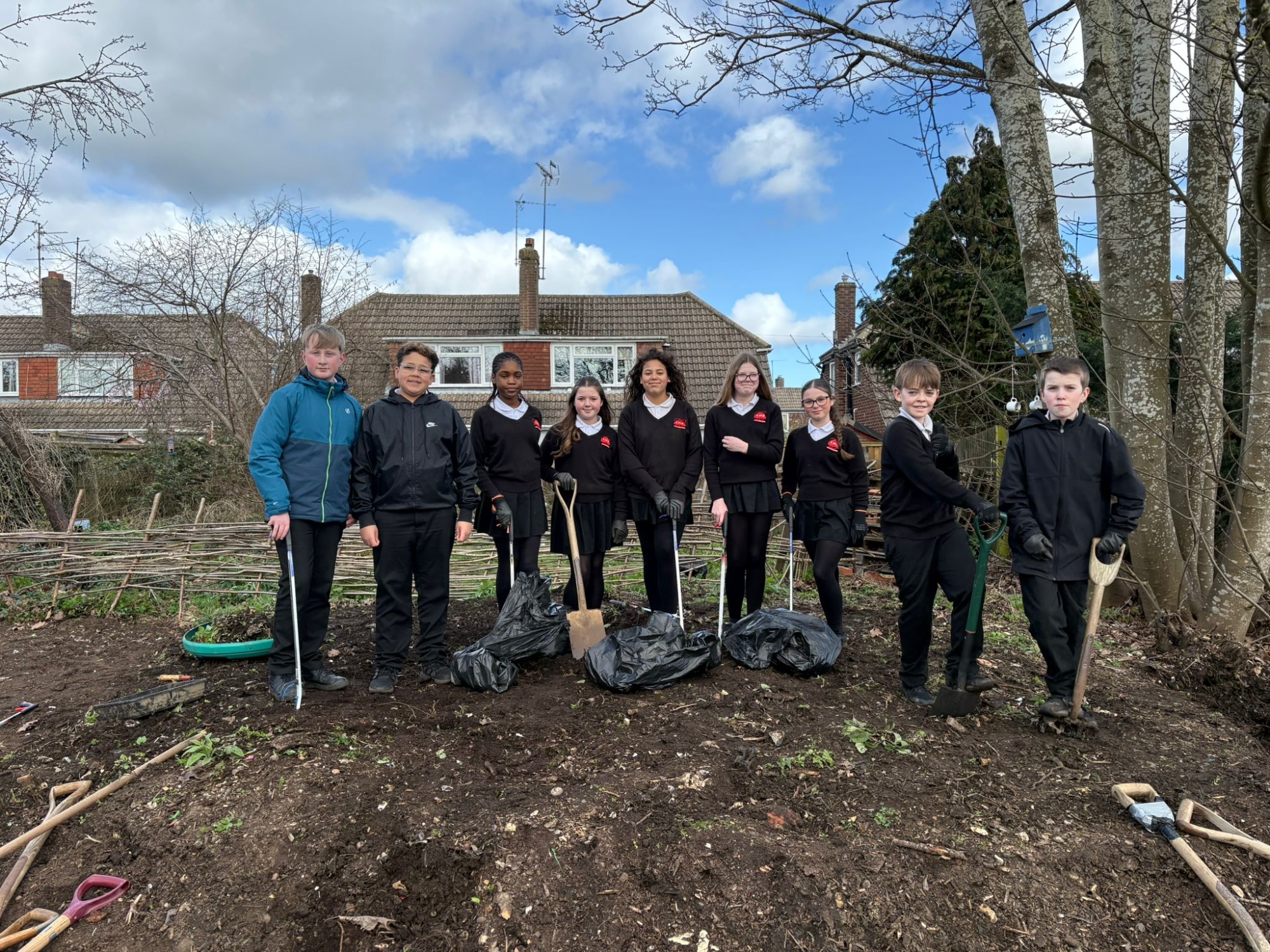 Year 7 preparing the vegetable beds