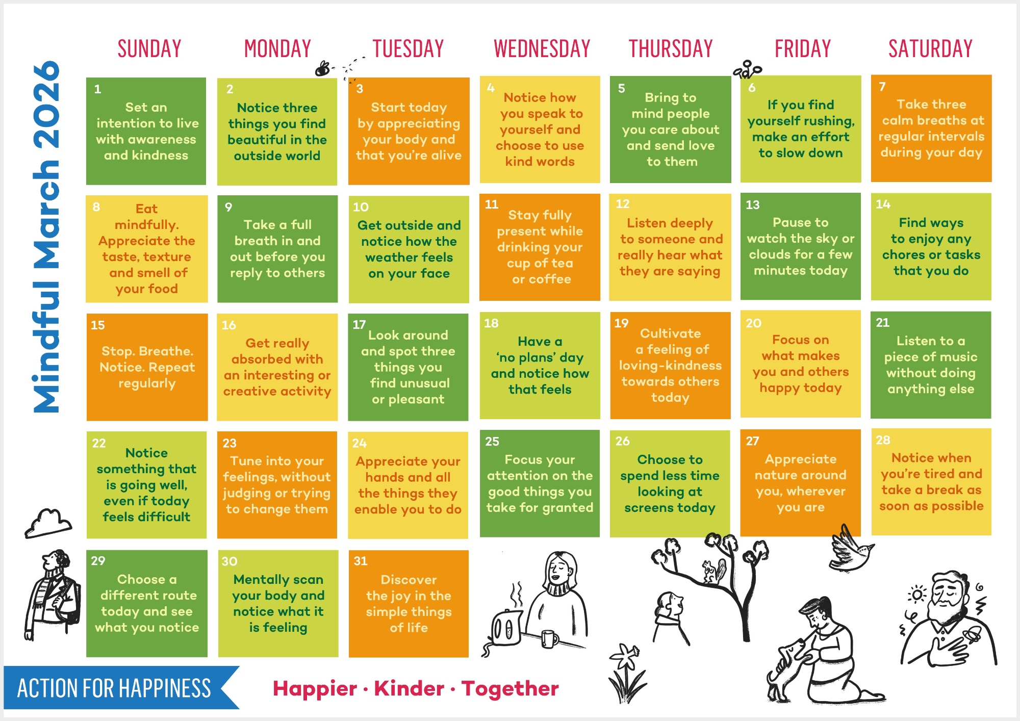 March wellbeing calendar - Mindful March