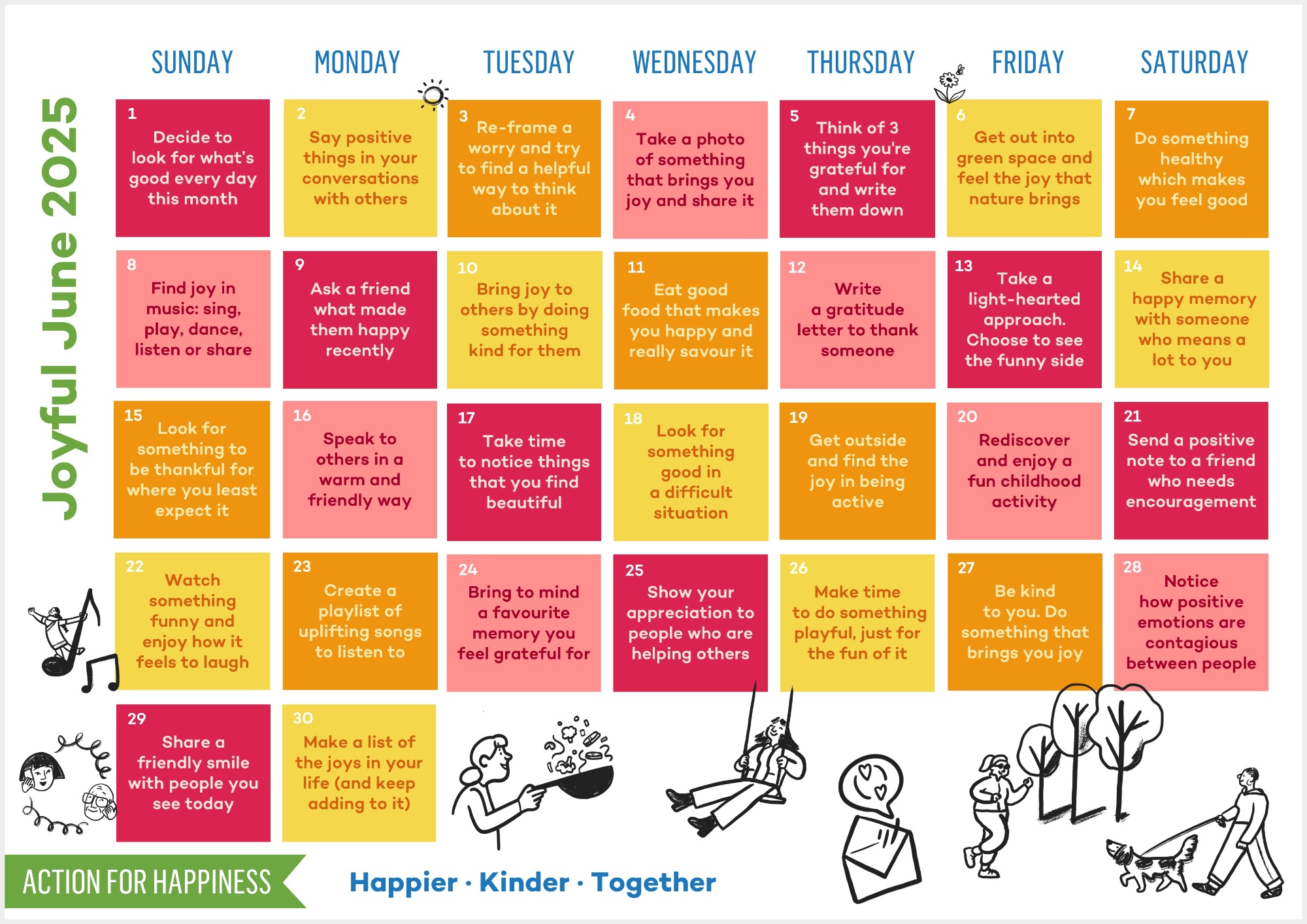 June wellbeing calendar -Joyful June June wellbeing calendar - Joyful June