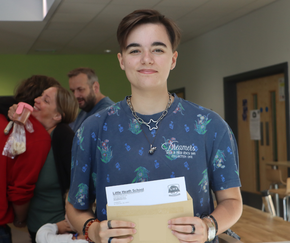 Student posing with their A Level Results
