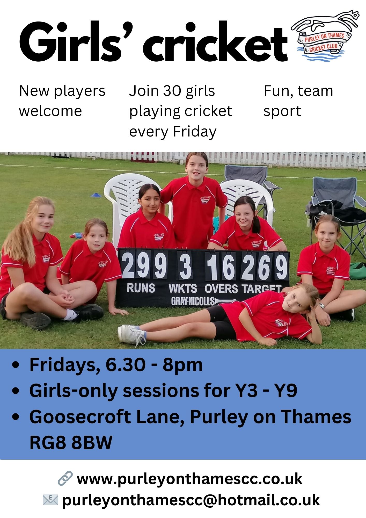 Purley on Thames Girls' Cricket Y3 - Y9