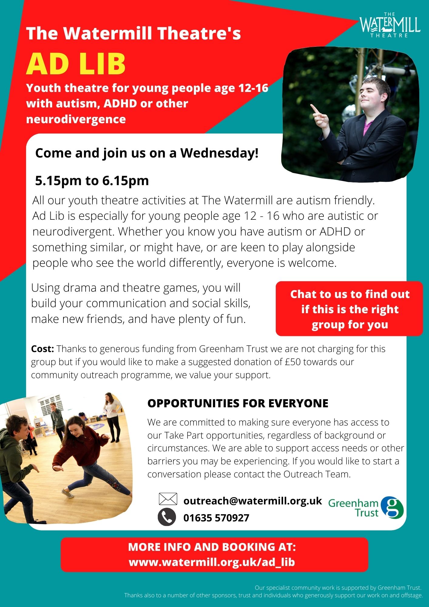 The Watermill's 'Ad Lib' Drama Group for Young People (age 12-16) with a neurodivergence