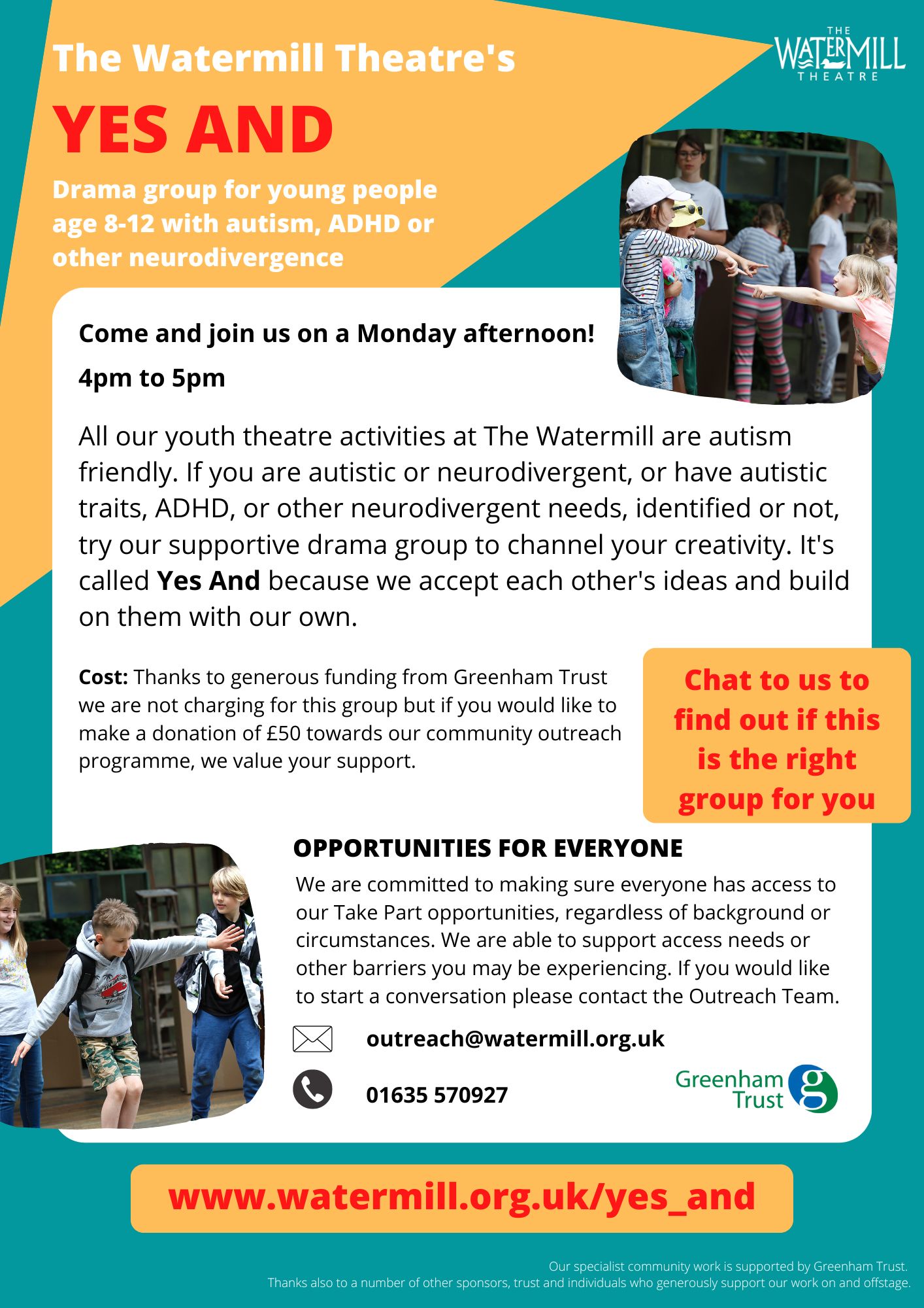 The Watermill's 'Yes and' Drama Group for Young People (age 8-12) with a neurodivergence