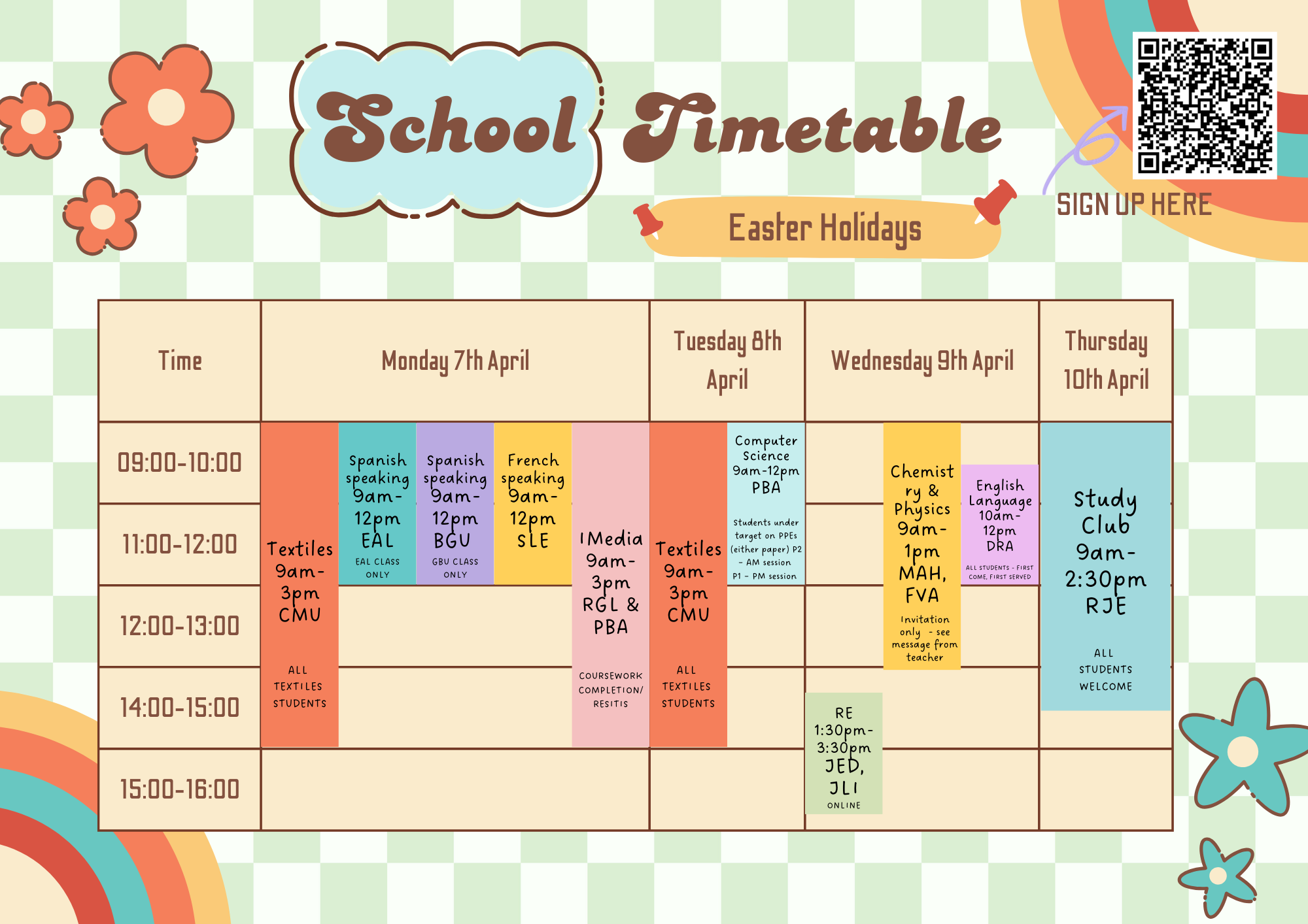Y11 Easter Revision Timetable