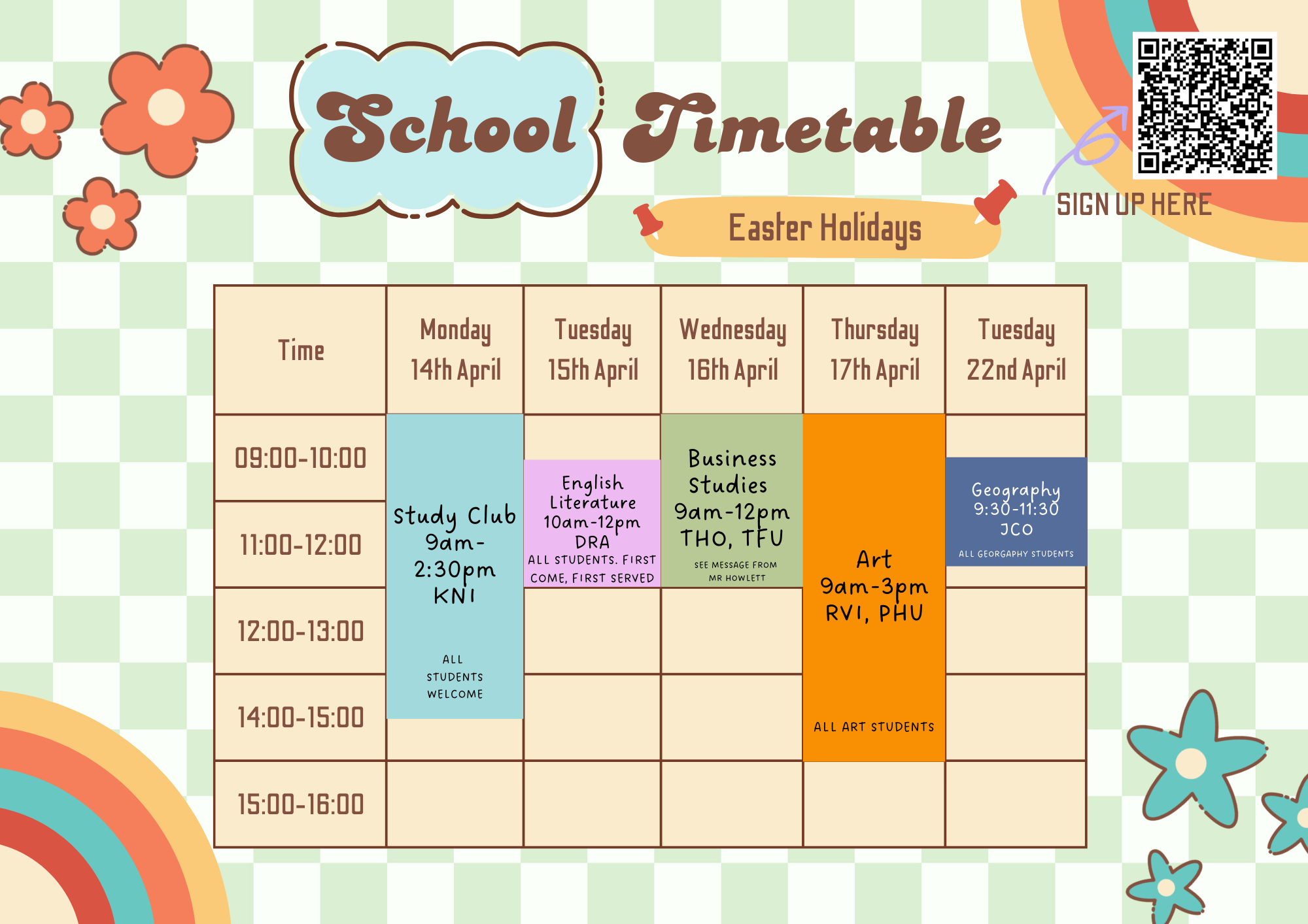 Y11 Easter Revision Timetable